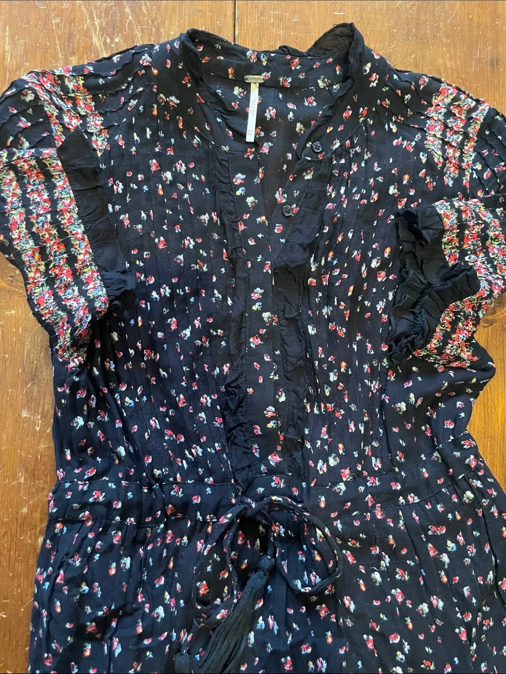 Free People Rare Feelings Black Maxi Dress with Red Floral Print